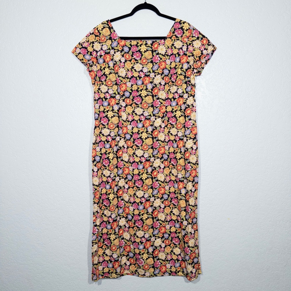 Vintage Access Pink Floral Cotton Sheath Midi Dress Size 16